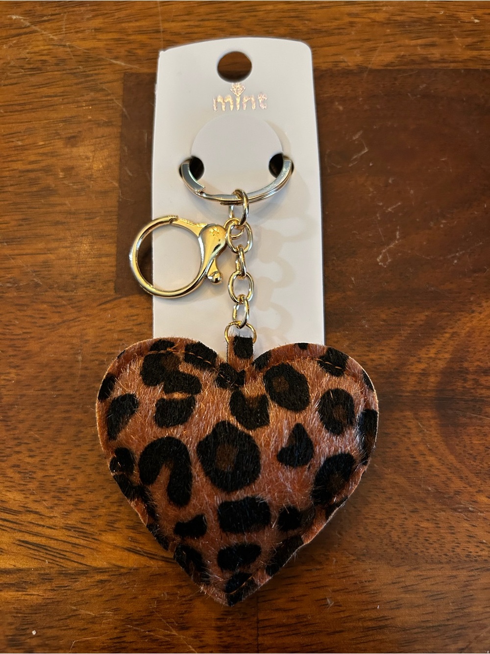 Mint Set of 2 Leopard Heart Bag Charm Keychains in Brown & White w/Black Options